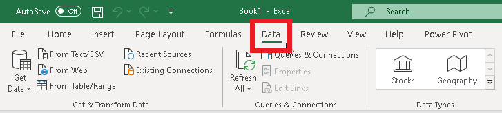Data Tab – entrance to Power Query in Microsoft Office 365
