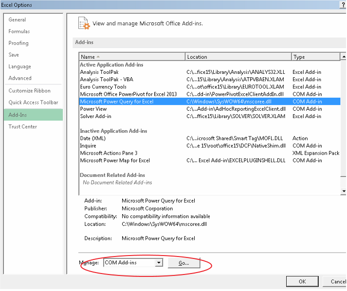 Power Query installation