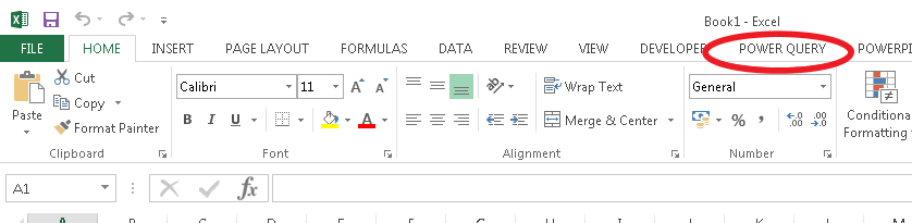 Power Query Tab in Excel 2013