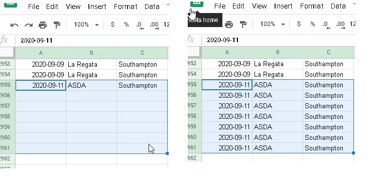 CTRL+D duplicate to cells.