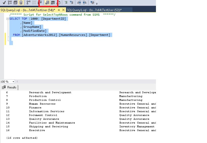 SSMS -CTRL+T