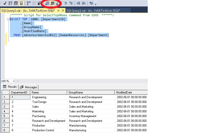 SSMS -CTRL+D