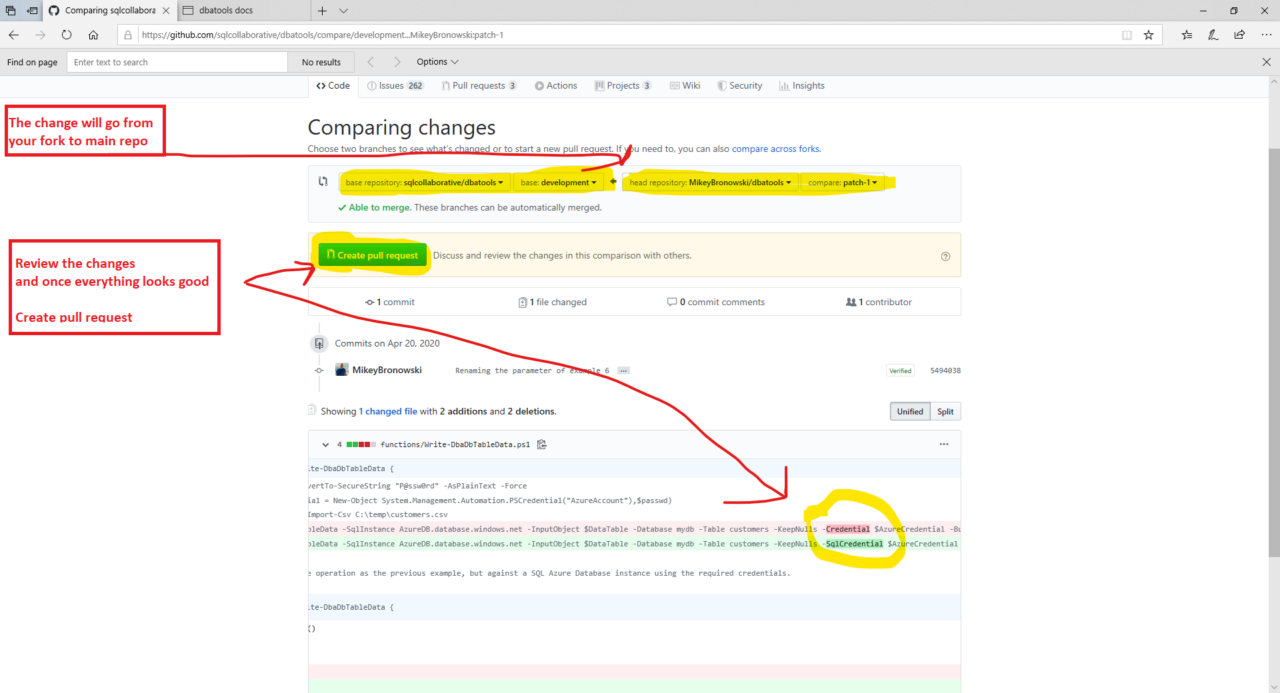 dbatools@GitHub - describe the change