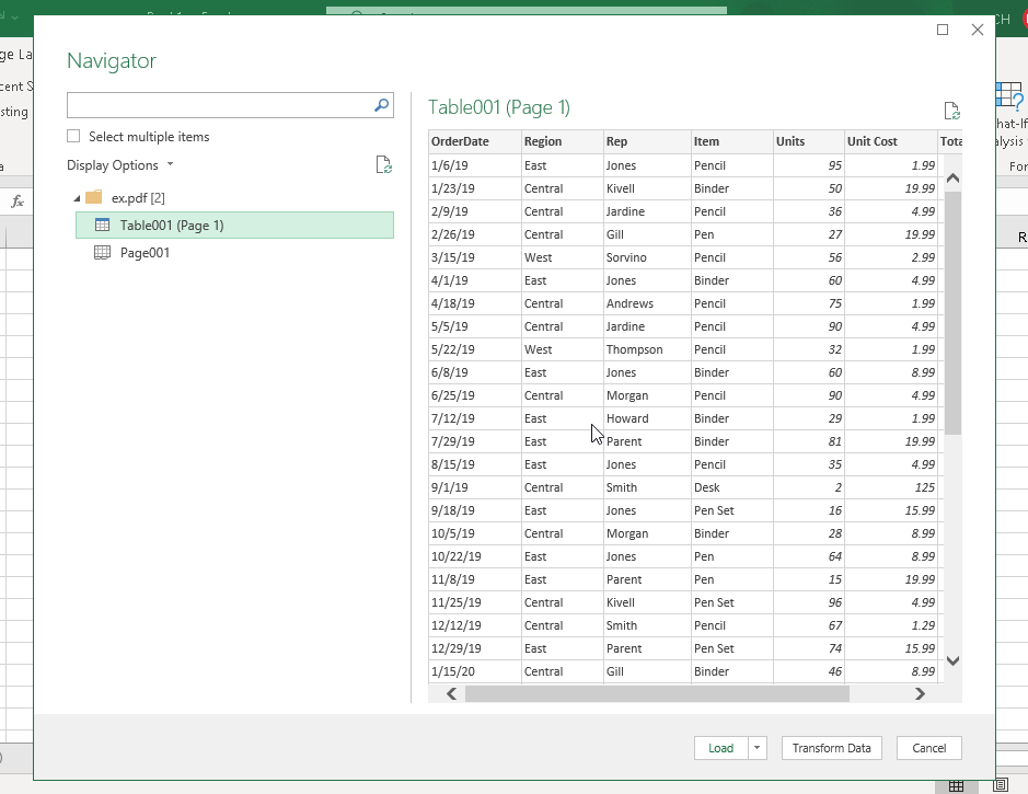 Import data > Load or Trasform Data